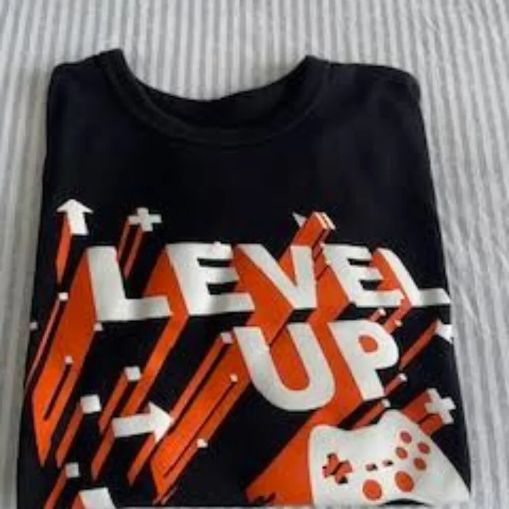 The Children’s Place Boys Level Up Graphic Tee - Size 7/8 - Black - 100% Cotton